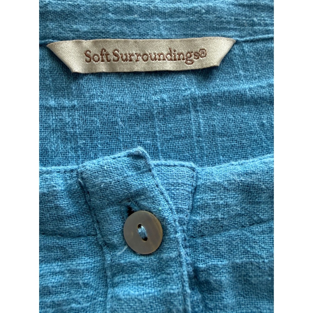 Soft Surroundings Blue Linen Blend Henley Tunic Top Asymmetrical Hem Women's 1X - Picture 12 of 13